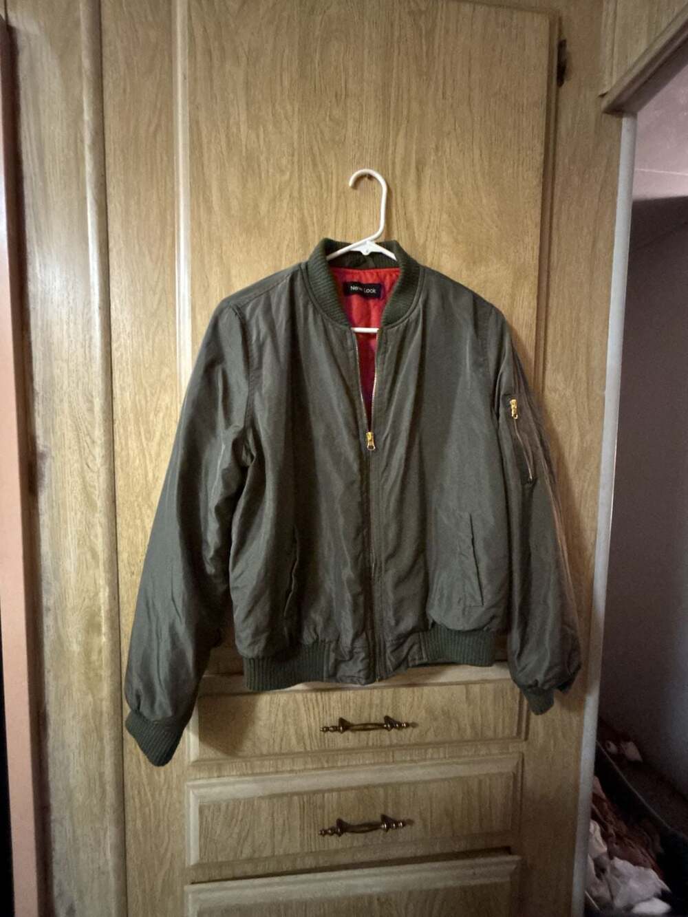 New Look Green Bomber Jacket With Red Lining Size L